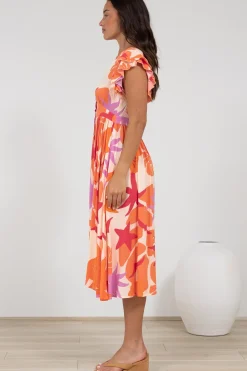 Karah Midi Dress - V Neck Frill Sleeve Dress in Kendal Print><noscript><img width=