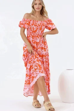 Karrigan Maxi Dress - Elasticated Bodice Short Billow Sleeve Dress in Jillia Print><noscript><img width=