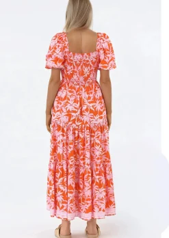 Karrigan Maxi Dress - Elasticated Bodice Short Billow Sleeve Dress in Jillia Print><noscript><img width=