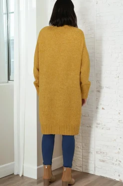 Kartika Cardigan - Long Ribbed Cuff and Hem Cardigan with Pockets in Mustard><noscript><img width=