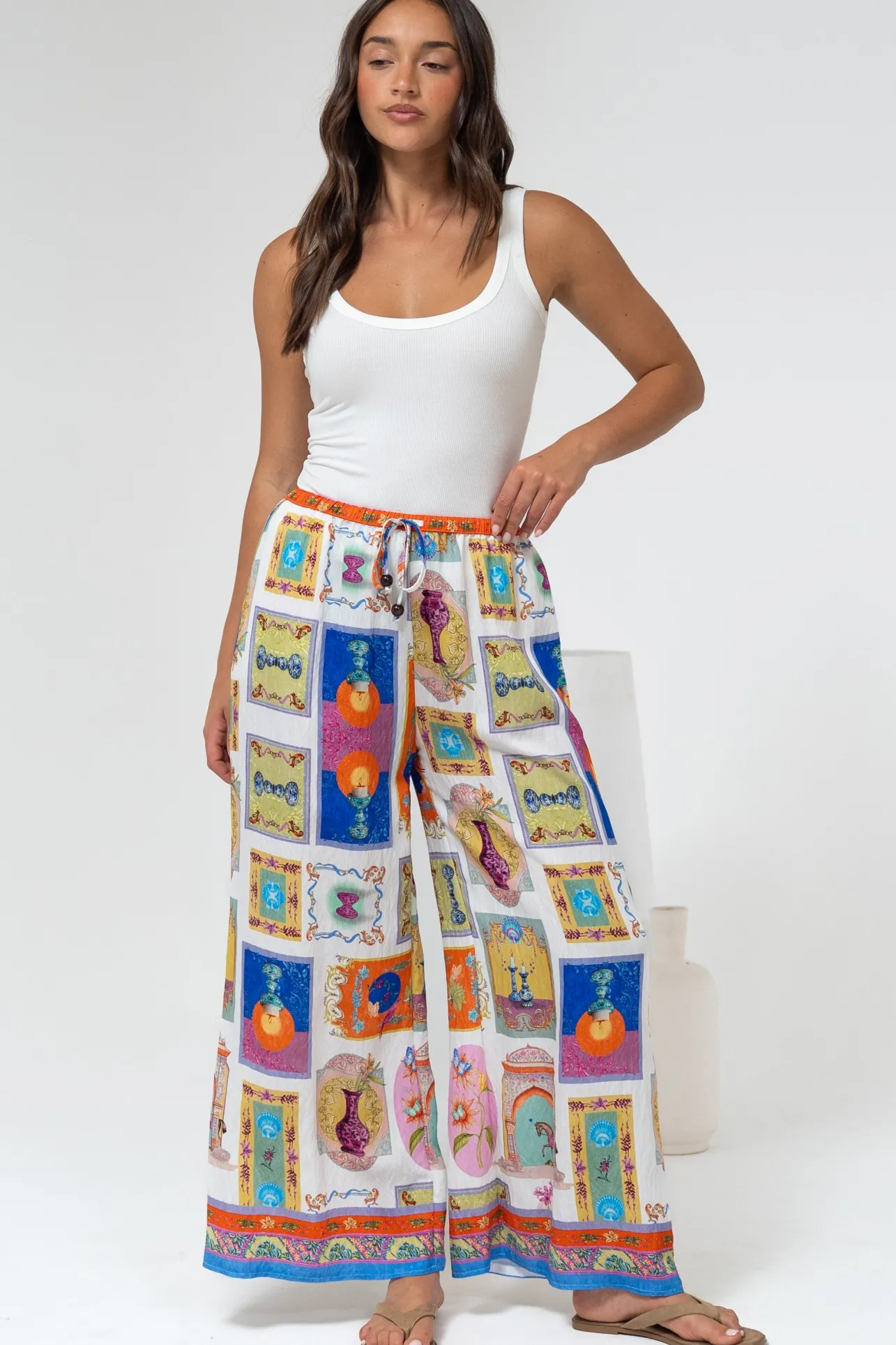 Keo Pants - High Waisted Wide Leg Pants in Marta Print>Salty Crush Outlet