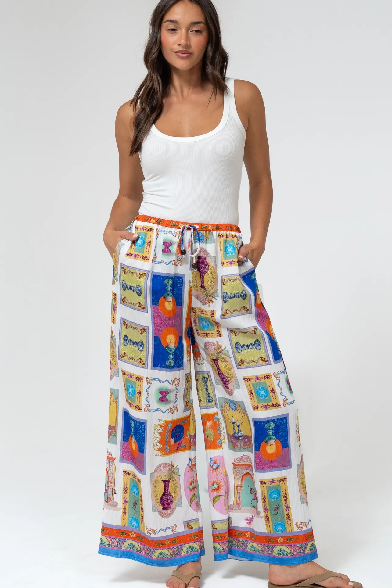 Keo Pants - High Waisted Wide Leg Pants in Marta Print>Salty Crush Outlet