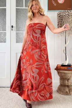 Kingsley Maxi Dress - Strapless A Line Maxi Dress in Hibiscus Print><noscript><img width=