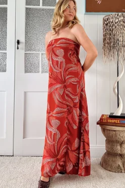 Kingsley Maxi Dress - Strapless A Line Maxi Dress in Hibiscus Print><noscript><img width=