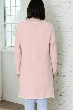 Kinny Cardigan - Collared Contrast Stitching Cardigan in Pink><noscript><img width=