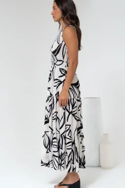 Kleo Midi Dress - One Shoulder Elasticated Bodice A-Line Dress in Halsey Print><noscript><img width=