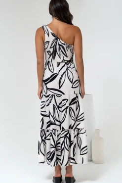 Kleo Midi Dress - One Shoulder Elasticated Bodice A-Line Dress in Halsey Print><noscript><img width=