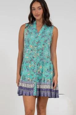 Kristy Mini Dress - Mandarin Collar Sleeveless Dress in Bristal Print><noscript><img width=
