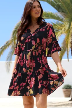 Kyra Mini Dress - Tiered V-Neck Dress with Pull Tie Waist in Valerie Print>Salty Crush Sale