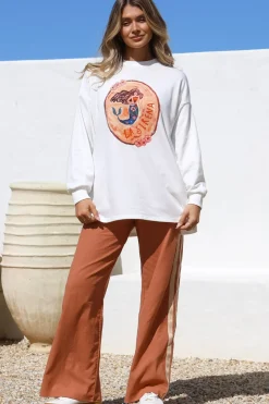 La Sirena Set - Graphic Long Sleeve Top and Pants with Stripe Accent in Orange><noscript><img width=
