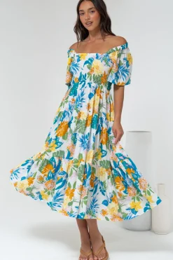 Lalita Midi Dress - Elasticated Bodice A-Line Dress with Flutter Sleeves in Mizuki Print><noscript><img width=