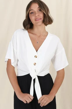 Lanara Top - Button Front Tie Up Top in White><noscript><img width=