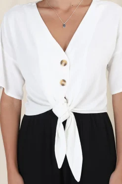 Lanara Top - Button Front Tie Up Top in White><noscript><img width=