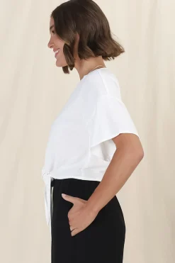Lanara Top - Button Front Tie Up Top in White><noscript><img width=