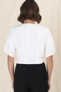 Lanara Top - Button Front Tie Up Top in White><noscript><img width=