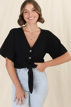 Lanara Top - Button Front Tie Up Top In Black><noscript><img width=