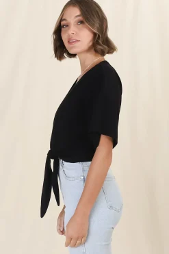 Lanara Top - Button Front Tie Up Top In Black><noscript><img width=