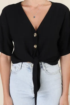 Lanara Top - Button Front Tie Up Top In Black><noscript><img width=