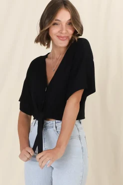 Lanara Top - Button Front Tie Up Top In Black><noscript><img width=