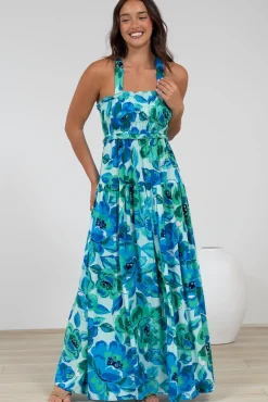 Laurita Maxi Dress - Adjustable Strap Elasticated Bodice Sun Dress in Melly Print><noscript><img width=
