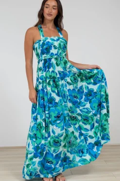 Laurita Maxi Dress - Adjustable Strap Elasticated Bodice Sun Dress in Melly Print><noscript><img width=