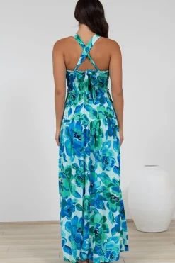 Laurita Maxi Dress - Adjustable Strap Elasticated Bodice Sun Dress in Melly Print><noscript><img width=