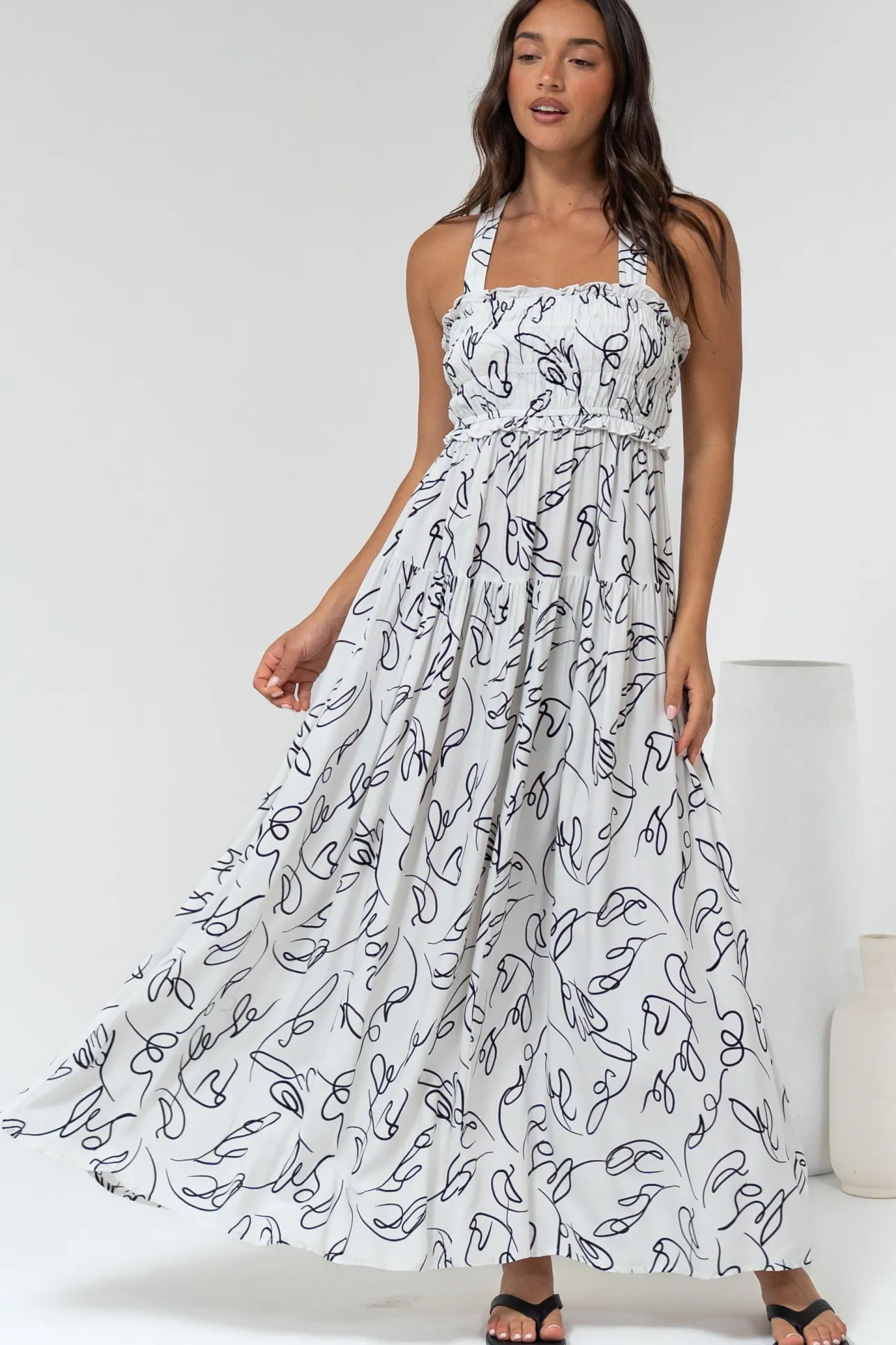Laurita Maxi Dress - Adjustable Strap Elasticated Bodice Sun Dress in Samson Print>Salty Crush Sale
