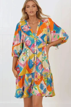 Lea Mini Dress - 3/4 Sleeve Babydolll Dress in Seraphina Print><noscript><img width=