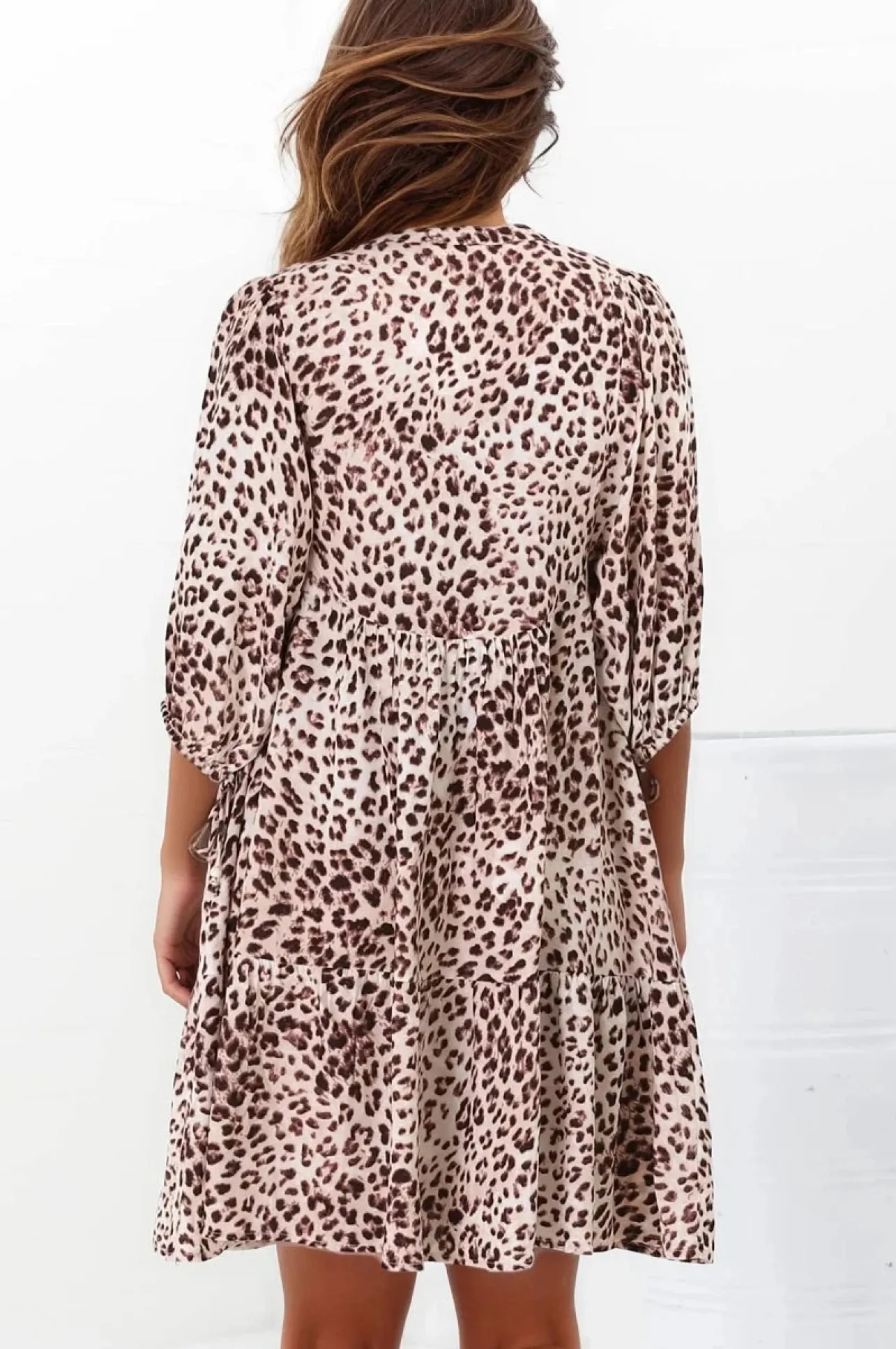 Leila Mini Dress - Mandarin Collar Balloon Sleeve with Tie Detail Smock Dress in Tatum Print>Salty Crush New