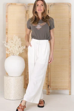 Leslie Linen Pants - Lined Linen Elasticated Waist Straight Leg Pants in White><noscript><img width=