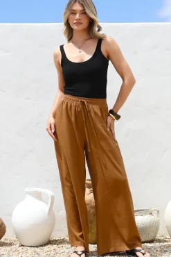 Leslie Linen Pants - Linen Elasticated Waist Straight Leg Pants in Terracotta><noscript><img width=