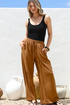 Leslie Linen Pants - Linen Elasticated Waist Straight Leg Pants in Terracotta><noscript><img width=