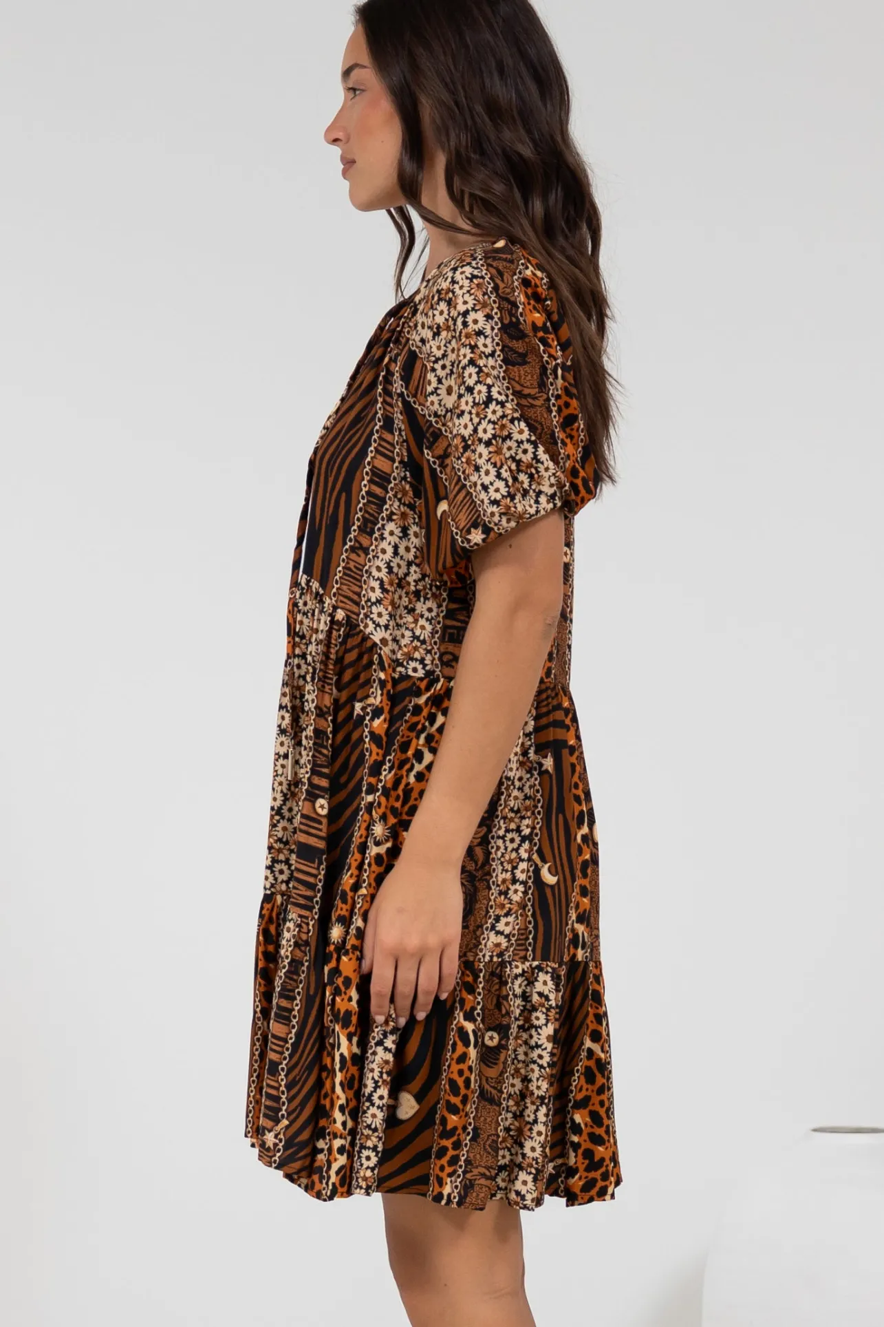 Lia Mini Dress - Balloon Sleeve Smock Dress in Riley Print>Salty Crush Hot