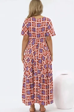 Libby Maxi Dress - Flutter Cap Sleeve Button Waist Detailed A Line Dress in Jaida Print><noscript><img width=
