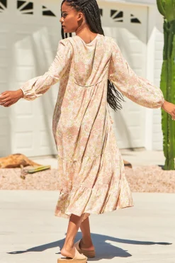 Liliana Midi Dress - V Neckline with Long Sleeves with Elastic Cuffs Dress in Tigerlily Print><noscript><img width=