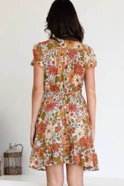 Lizzie Mini Dress - Butterfly Cap Sleeve Button Down Dress with Pockets in Mimosa Print><noscript><img width=