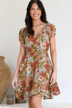 Lizzie Mini Dress - Butterfly Cap Sleeve Button Down Dress with Pockets in Mimosa Print><noscript><img width=