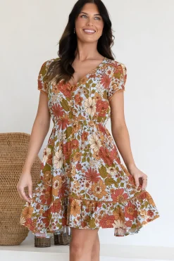Lizzie Mini Dress - Butterfly Cap Sleeve Button Down Dress with Pockets in Mimosa Print><noscript><img width=