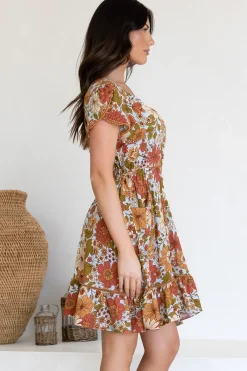 Lizzie Mini Dress - Butterfly Cap Sleeve Button Down Dress with Pockets in Mimosa Print><noscript><img width=