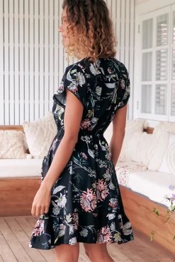 Lizzie Mini Dress - Butterfly Cap Sleeve Button Down Dress with Pockets in Under The Stars Print><noscript><img width=