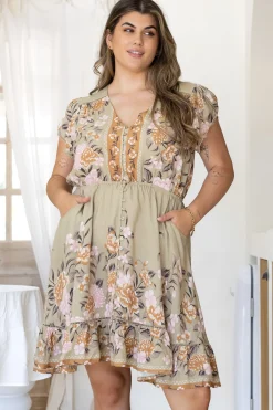 Lizzie Mini Dress - Butterfly Cap Sleeve Button Down Dress with Pockets in Adore You Print><noscript><img width=
