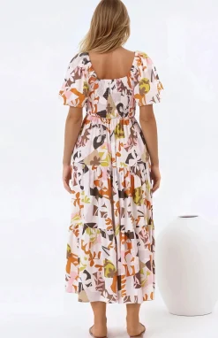Lolitta Midi Dress - On or Off Shoulder Elasticated Bodice Dress in Irisa Print><noscript><img width=