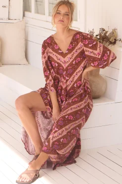 London Maxi Dress - Balloon Sleeve Shift Dress in Savanna Print><noscript><img width=