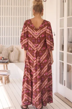 London Maxi Dress - Balloon Sleeve Shift Dress in Savanna Print><noscript><img width=