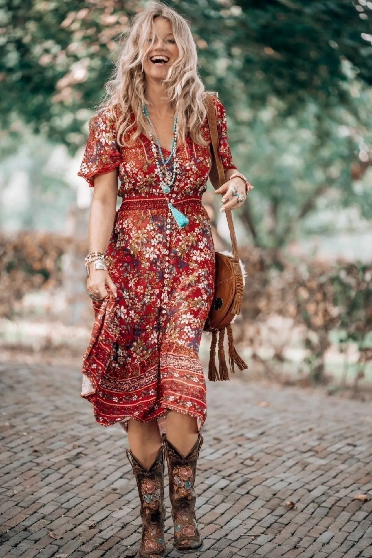 London Maxi Dress - Elasticated Waist Button Detail High Low Dress with Flutter Cap Sleeves in Floral Print>Salty Crush