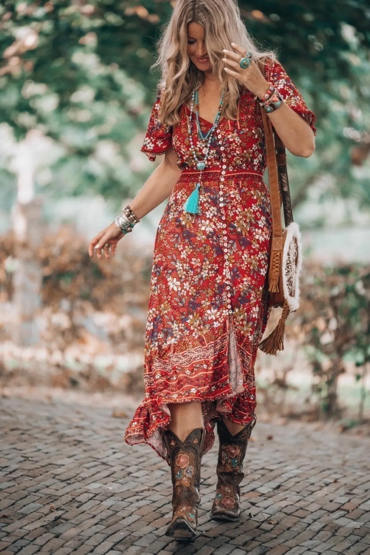 London Maxi Dress - Elasticated Waist Button Detail High Low Dress with Flutter Cap Sleeves in Floral Print>Salty Crush