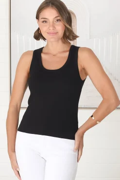 Lorena Ribbed Top - Scooped Neckline Thick Strap Ribbed Top in Black><noscript><img width=