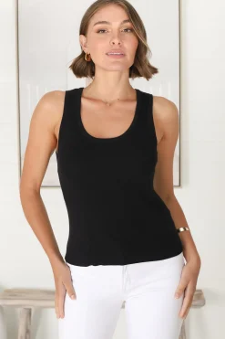 Lorena Ribbed Top - Scooped Neckline Thick Strap Ribbed Top in Black><noscript><img width=