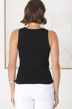 Lorena Ribbed Top - Scooped Neckline Thick Strap Ribbed Top in Black><noscript><img width=