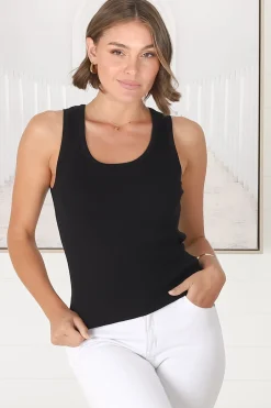 Lorena Ribbed Top - Scooped Neckline Thick Strap Ribbed Top in Black><noscript><img width=